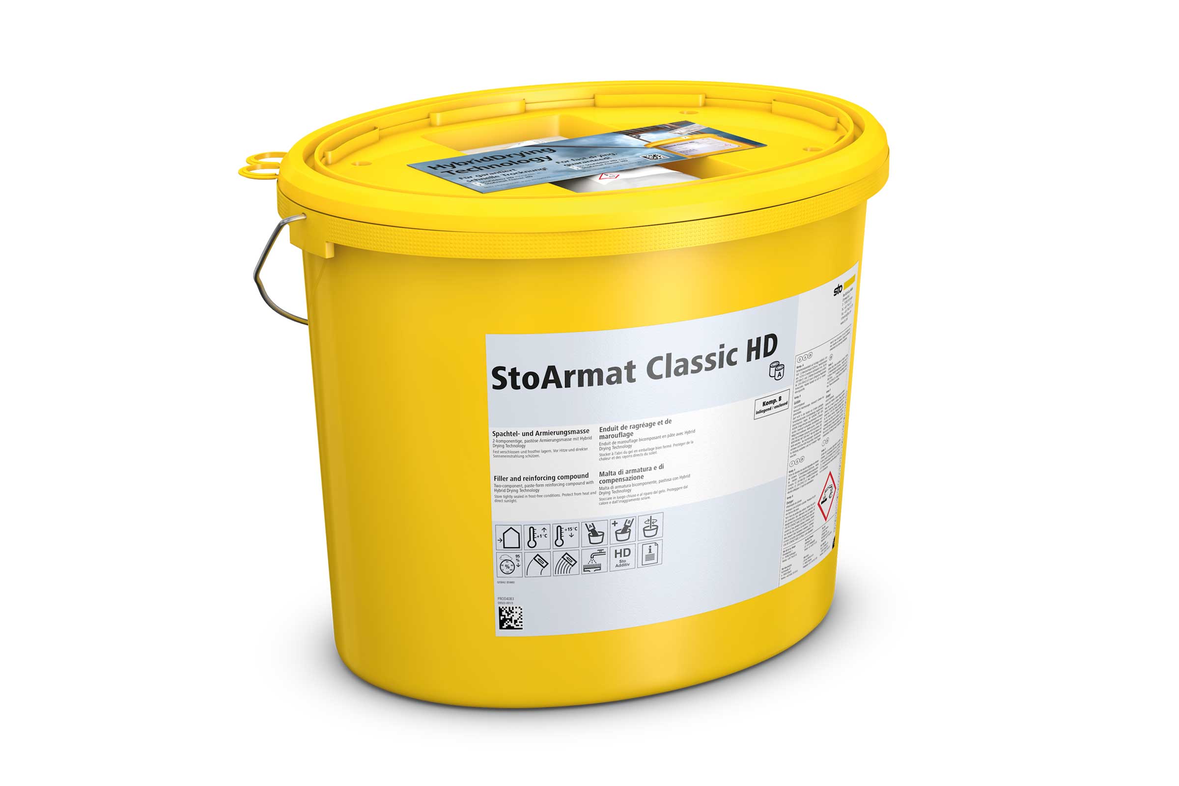 Slika izdelka: rumeno vedro podjetja Sto s StoArmat Classic HD: pastozna armirna masa s HD Technolog