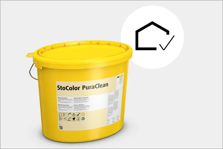 Pralna stenska barva StoColor PuraClean, rumeno vedro Sto s piktogramom kompetence funkcionalnosti