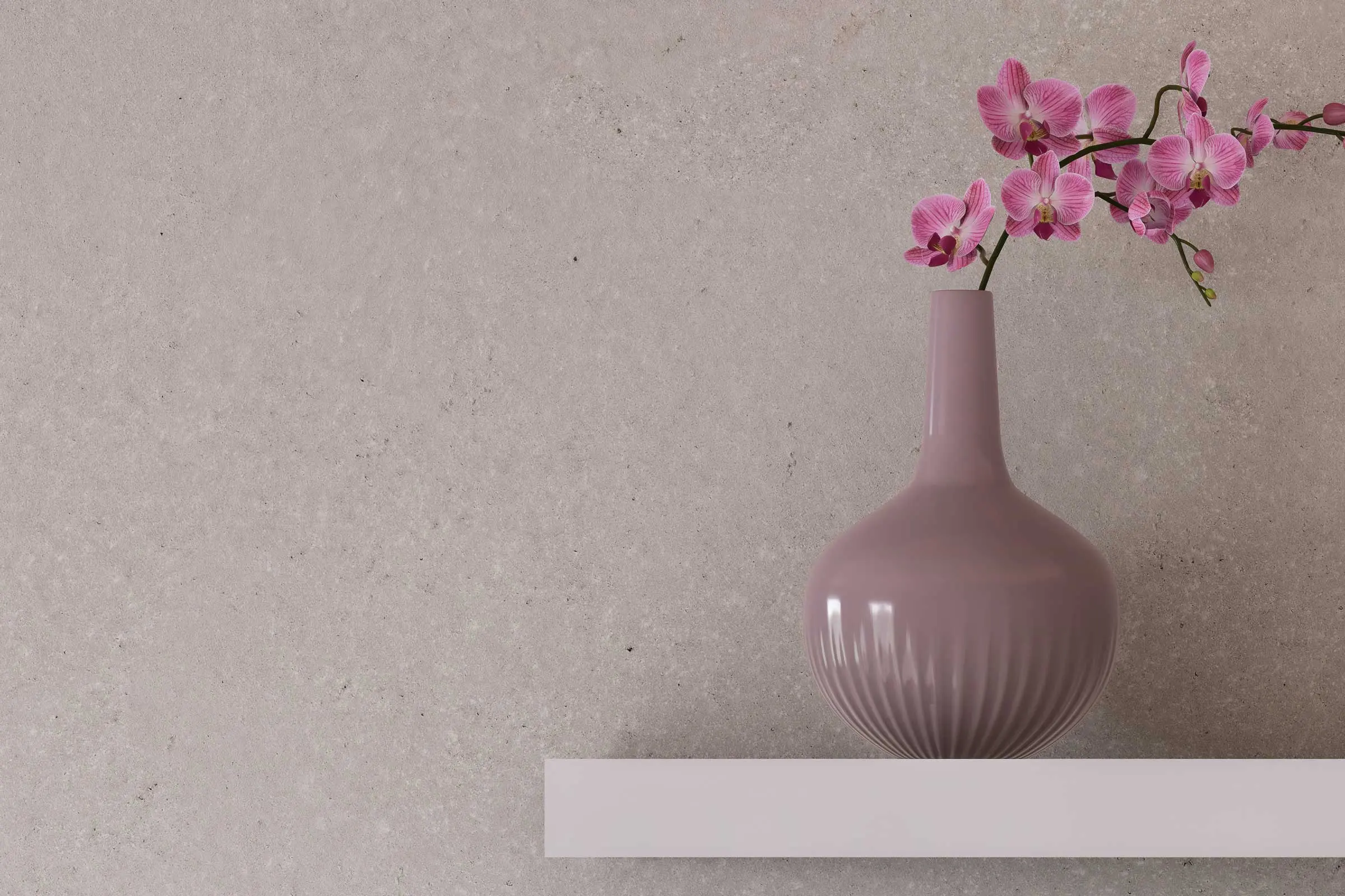 Oblikovanje sten v spalnici, detajl stenskega regala z vazo, stena naravne barve, Interior Colors 24