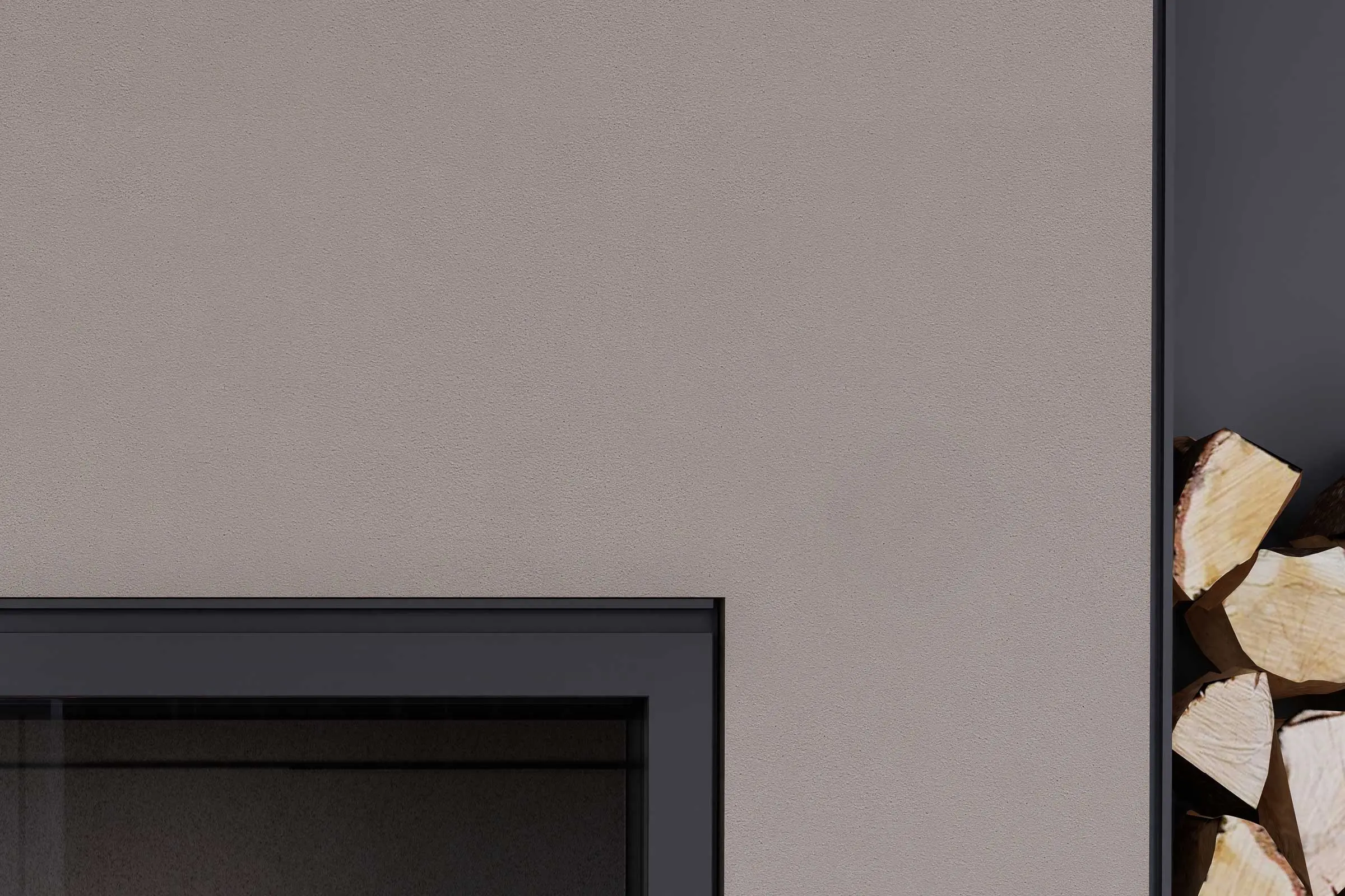 Oblikovanje sten v dnevni sobi, detajl kamina na les, stena v barvi oreha, Interior Colors 24+