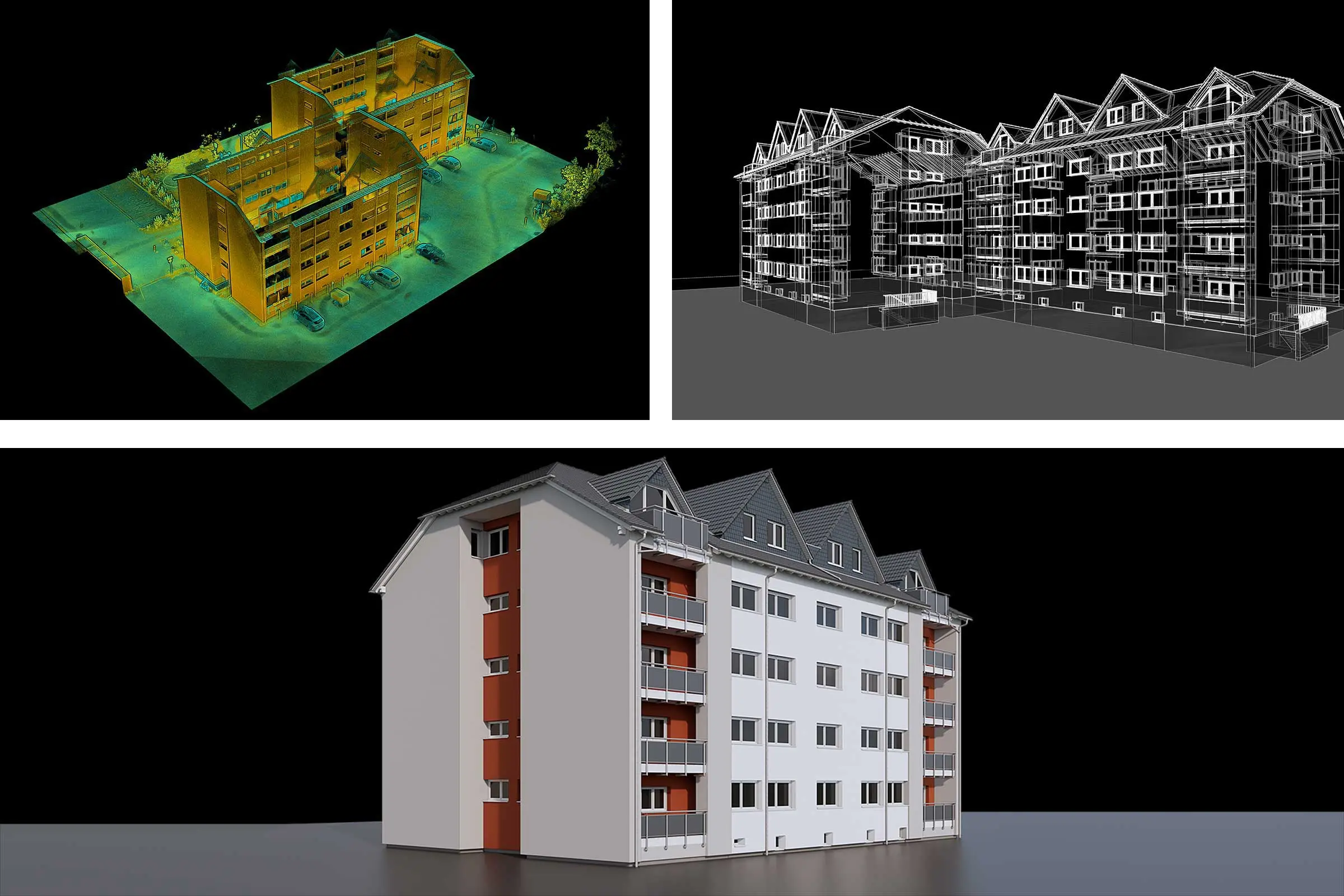 Kolaž digitalnega snemanja obstoječe bivalne četrti, skeniranje fasade